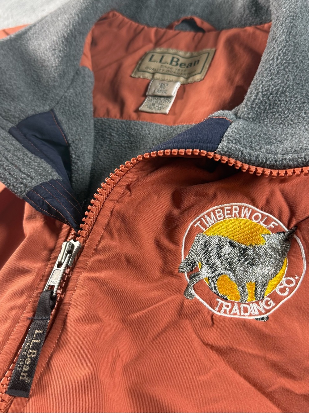 LL Bean Vest Timberwolf Trading Co Orange Fleece Lined Full Zip Pockets Men’s L